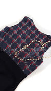 CHANEL 08A Navy Red Silk Tops Black Dress 36 シャネル ネイビー レッド シルク トップス ブラック ワンピース 即発
