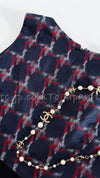 CHANEL 08A Navy Red Silk Tops Black Dress 36 シャネル ネイビー レッド シルク トップス ブラック ワンピース 即発