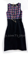CHANEL 08A Navy Red Silk Tops Black Dress 36 シャネル ネイビー レッド シルク トップス ブラック ワンピース 即発