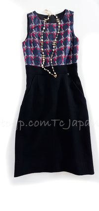 CHANEL 08A Navy Red Silk Tops Black Dress 36 シャネル ネイビー レッド シルク トップス ブラック ワンピース 即発