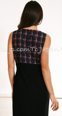 CHANEL 08A Navy Red Silk Tops Black Dress 36 シャネル ネイビー レッド シルク トップス ブラック ワンピース 即発