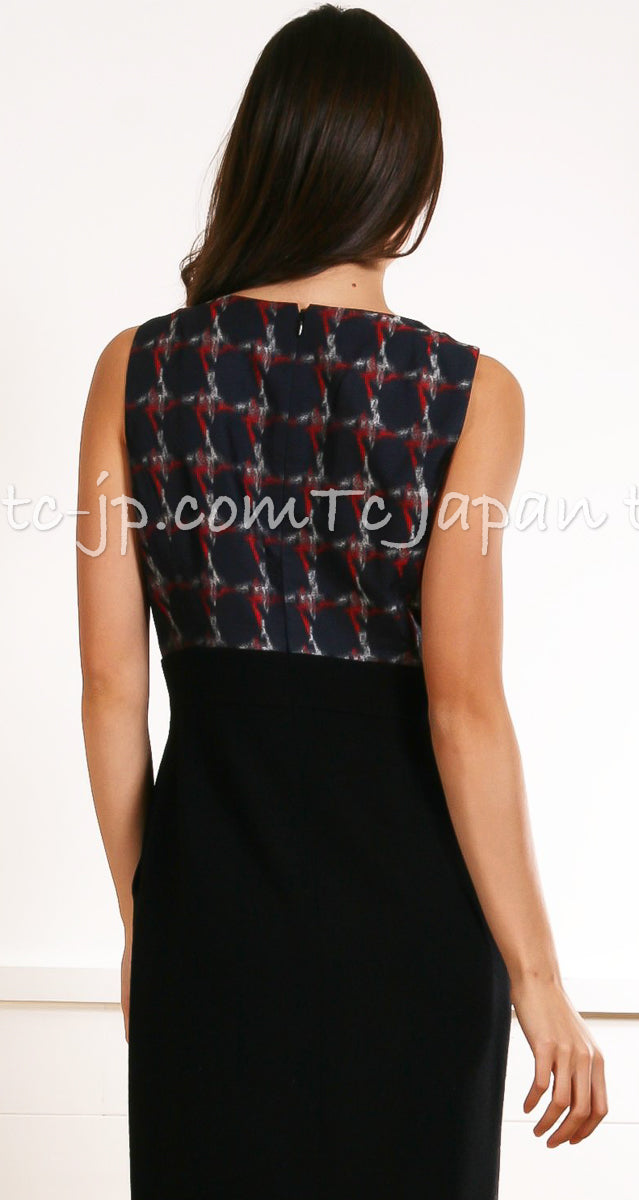 CHANEL 08A Navy Red Silk Tops Black Dress 36 シャネル ネイビー レッド シルク トップス ブラック ワンピース 即発