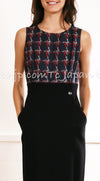 CHANEL 08A Navy Red Silk Tops Black Dress 36 シャネル ネイビー レッド シルク トップス ブラック ワンピース 即発