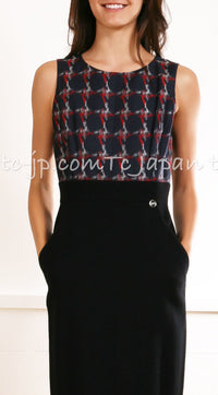 CHANEL 08A Navy Red Silk Tops Black Dress 36 シャネル ネイビー レッド シルク トップス ブラック ワンピース 即発