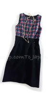 CHANEL 08A Navy Red Silk Tops Black Dress 36 シャネル ネイビー レッド シルク トップス ブラック ワンピース 即発