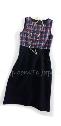 CHANEL 08A Navy Red Silk Tops Black Dress 36 シャネル ネイビー レッド シルク トップス ブラック ワンピース 即発