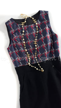 CHANEL 08A Navy Red Silk Tops Black Dress 36 シャネル ネイビー レッド シルク トップス ブラック ワンピース 即発