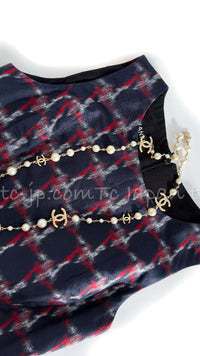 CHANEL 08A Navy Red Silk Tops Black Dress 36 シャネル ネイビー レッド シルク トップス ブラック ワンピース 即発