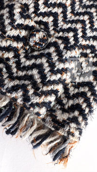 CHANEL 19A Navy Ivory Mix Tweed Cropped Fringe Jacket 38 シャネル アイボリー ネイビー シェベロン クロップド フリンジ ミックス ツイード ジャケット 即発