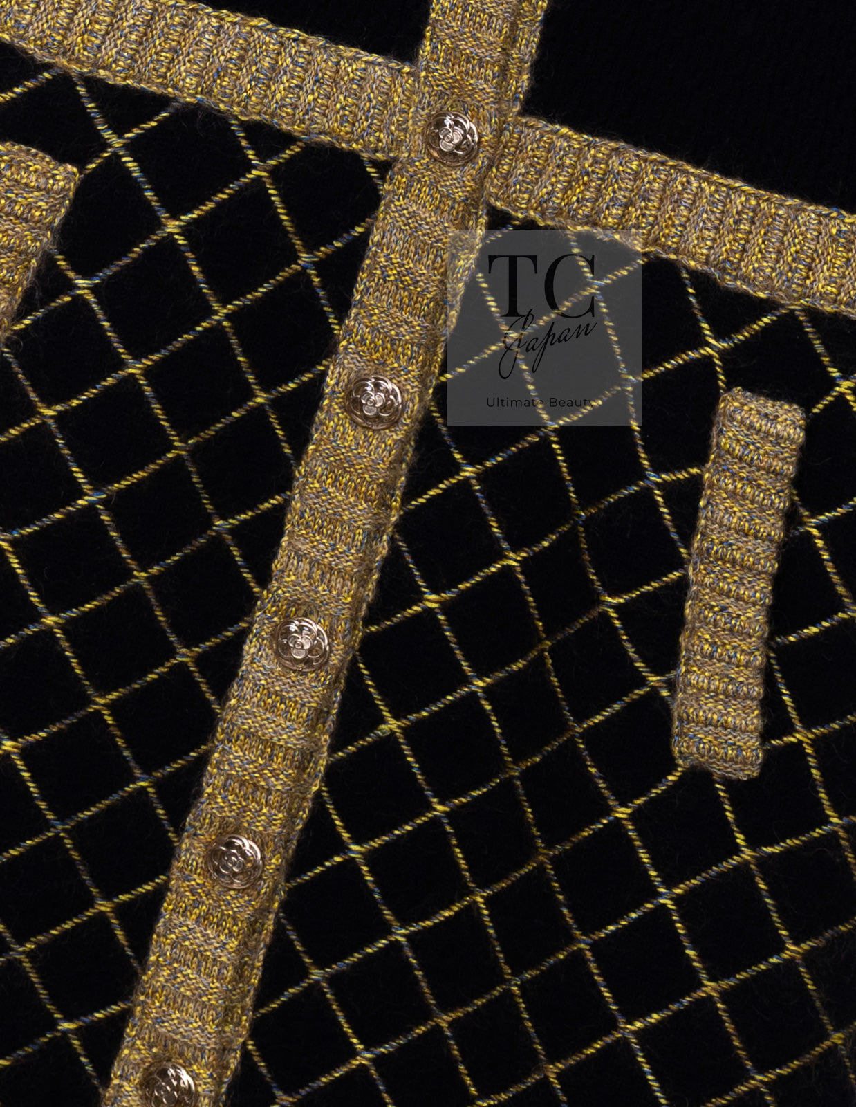 CHANEL 15A Black Yellow Gold Matelasse Quilted Silk Cashmere Mohair Knit Cardigan Dress 34 36 シャネル ブラック イエロー ゴールド マトラッセ キルティング シルク カシミヤ モヘヤ ニット カーディガン ワンピース 即発