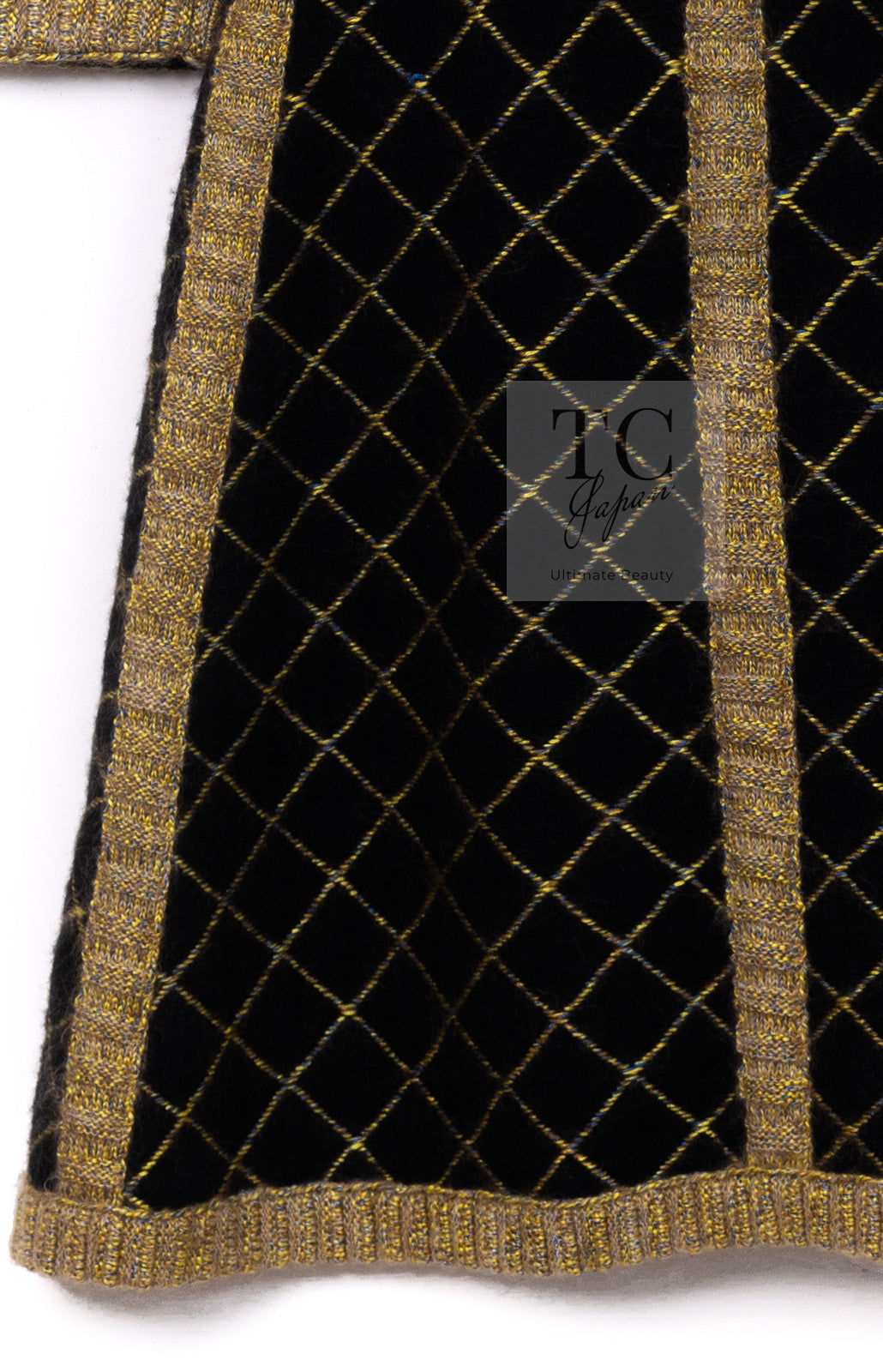 CHANEL 15A Black Yellow Gold Matelasse Quilted Silk Cashmere Mohair Knit Cardigan Dress 34 36 シャネル ブラック イエロー ゴールド マトラッセ キルティング シルク カシミヤ モヘヤ ニット カーディガン ワンピース 即発