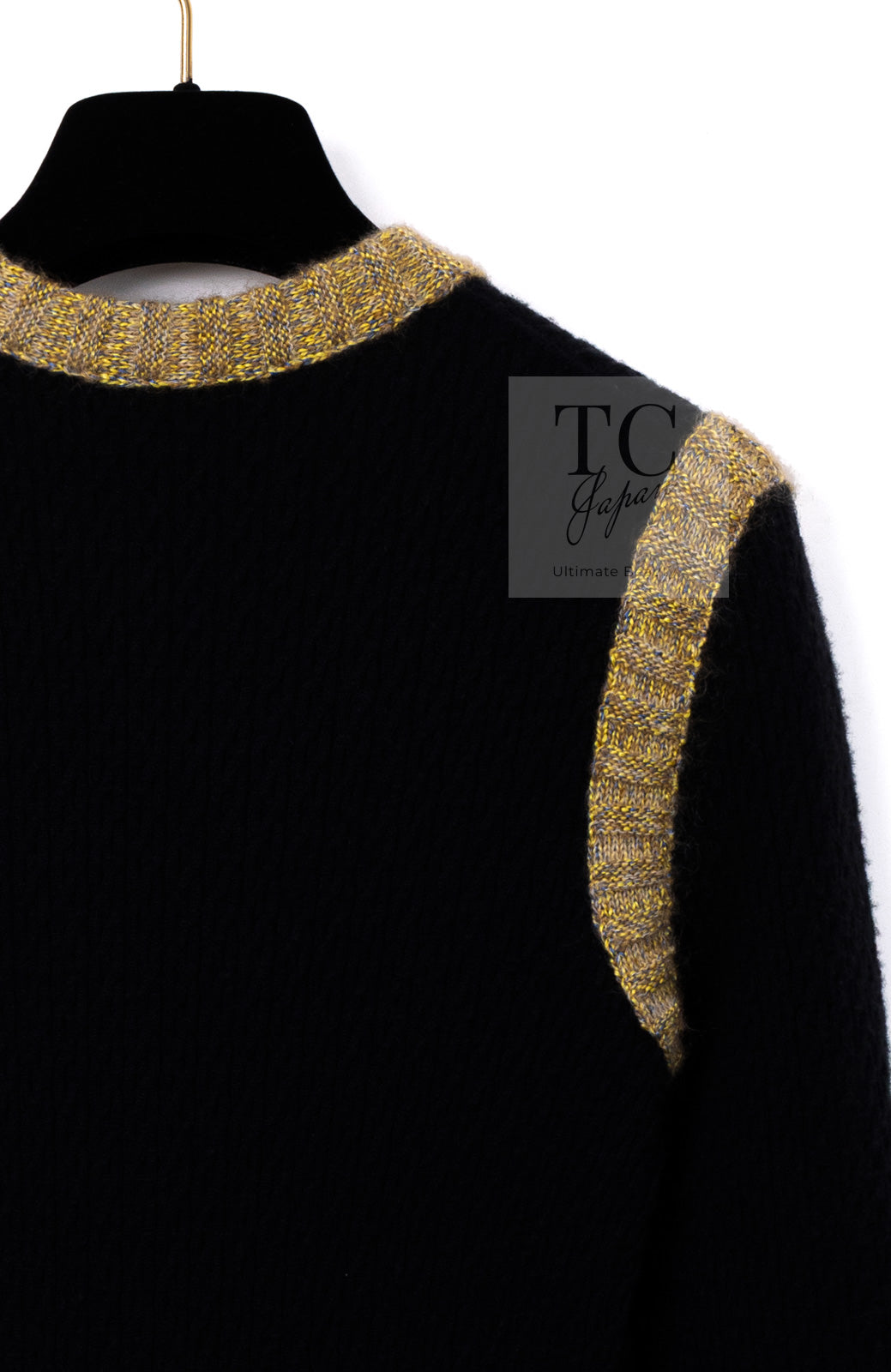 CHANEL 15A Black Yellow Gold Matelasse Quilted Silk Cashmere Mohair Knit Cardigan Dress 34 36 シャネル ブラック イエロー ゴールド マトラッセ キルティング シルク カシミヤ モヘヤ ニット カーディガン ワンピース 即発