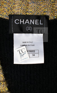 CHANEL 15A Black Yellow Gold Matelasse Quilted Silk Cashmere Mohair Knit Cardigan Dress 34 36 シャネル ブラック イエロー ゴールド マトラッセ キルティング シルク カシミヤ モヘヤ ニット カーディガン ワンピース 即発