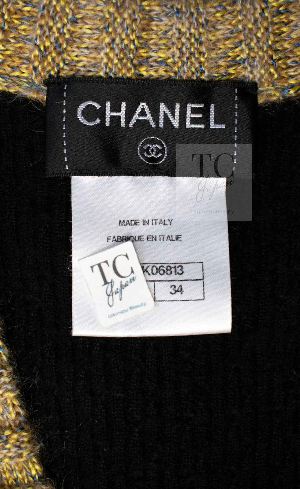 CHANEL 15A Black Yellow Gold Matelasse Quilted Silk Cashmere Mohair Knit Cardigan Dress 34 36 シャネル ブラック イエロー ゴールド マトラッセ キルティング シルク カシミヤ モヘヤ ニット カーディガン ワンピース 即発