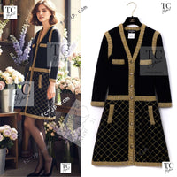 CHANEL 15A Black Yellow Gold Matelasse Quilted Silk Cashmere Mohair Knit Cardigan Dress 34 36 シャネル ブラック イエロー ゴールド マトラッセ キルティング シルク カシミヤ モヘヤ ニット カーディガン ワンピース 即発