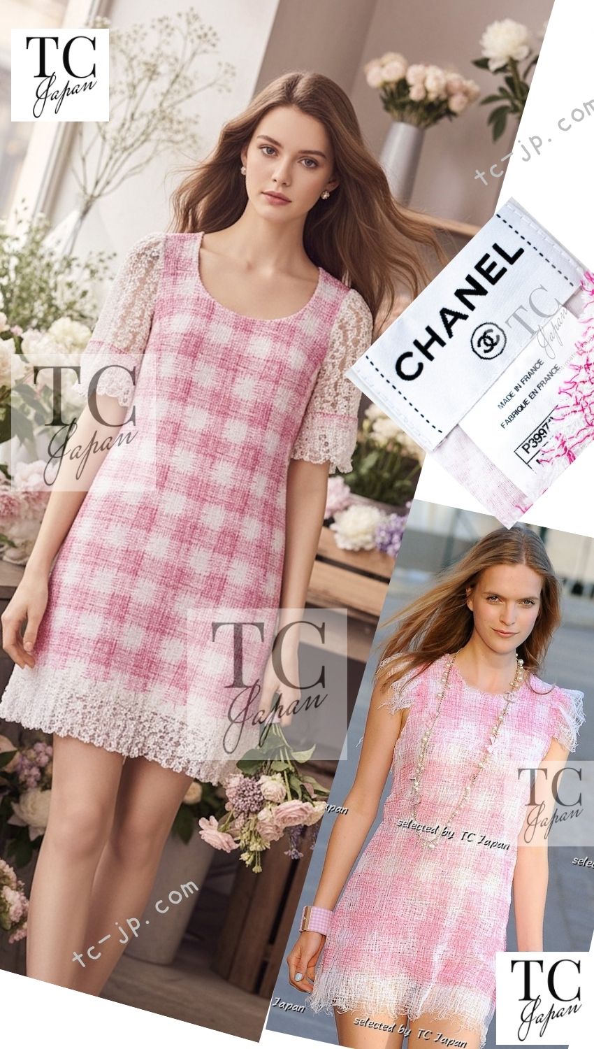 シャネル ワンピース CHANEL 11C ピンク ホワイト コットン バービー