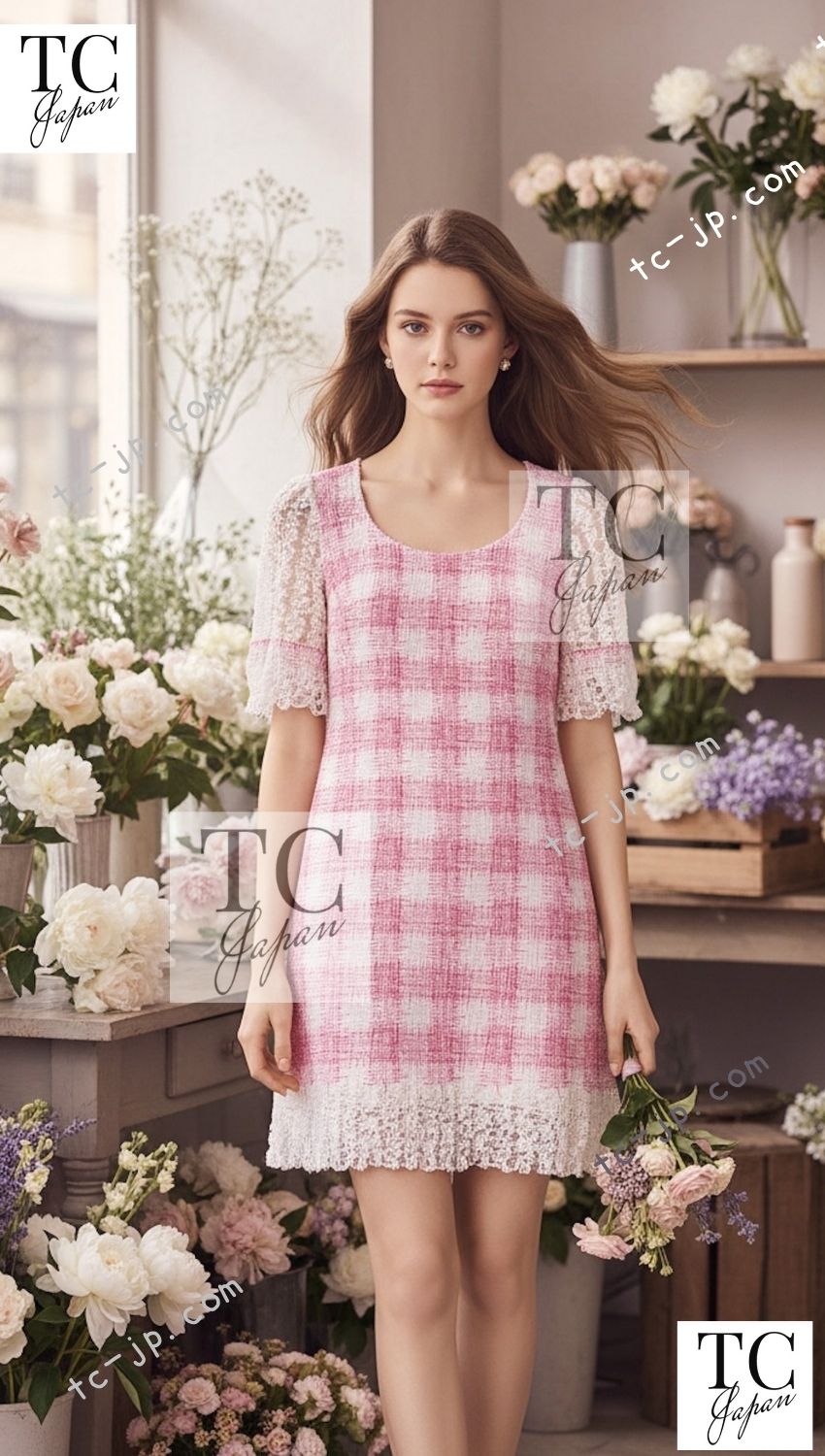 シャネル ワンピース CHANEL 11C ピンク ホワイト コットン バービー