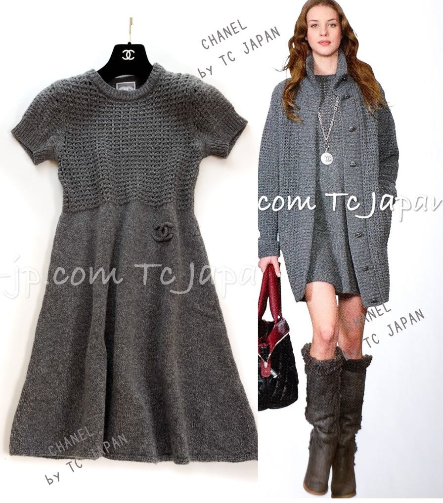 CHANEL 09A Gray Wool Cashmere CC Logo Knit Dress 34 シャネル グレー ウール カシミア CC ロゴ ココマーク ニット ワンピース 即発