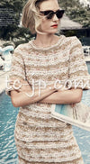 CHANEL 15C Camel Creme Pink Striped Knit Dress 42 シャネル キャメル クリーム ピンク ストライプ グリポワ ボタン ニット ワンピース 即発