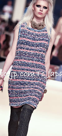 CHANEL 15C Camel Creme Pink Striped Knit Dress 42 シャネル キャメル クリーム ピンク ストライプ グリポワ ボタン ニット ワンピース 即発