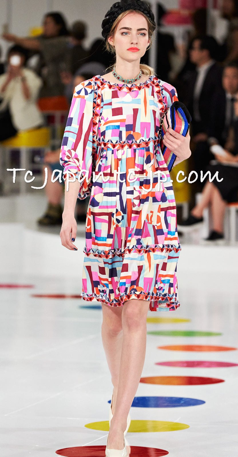 CHANEL 16C Multi Color Silk Runway Long Sleeve Flared Dress 36 シャネル マルチカラー  パラソル柄 シルク 長袖 フレアー ワンピース 即発