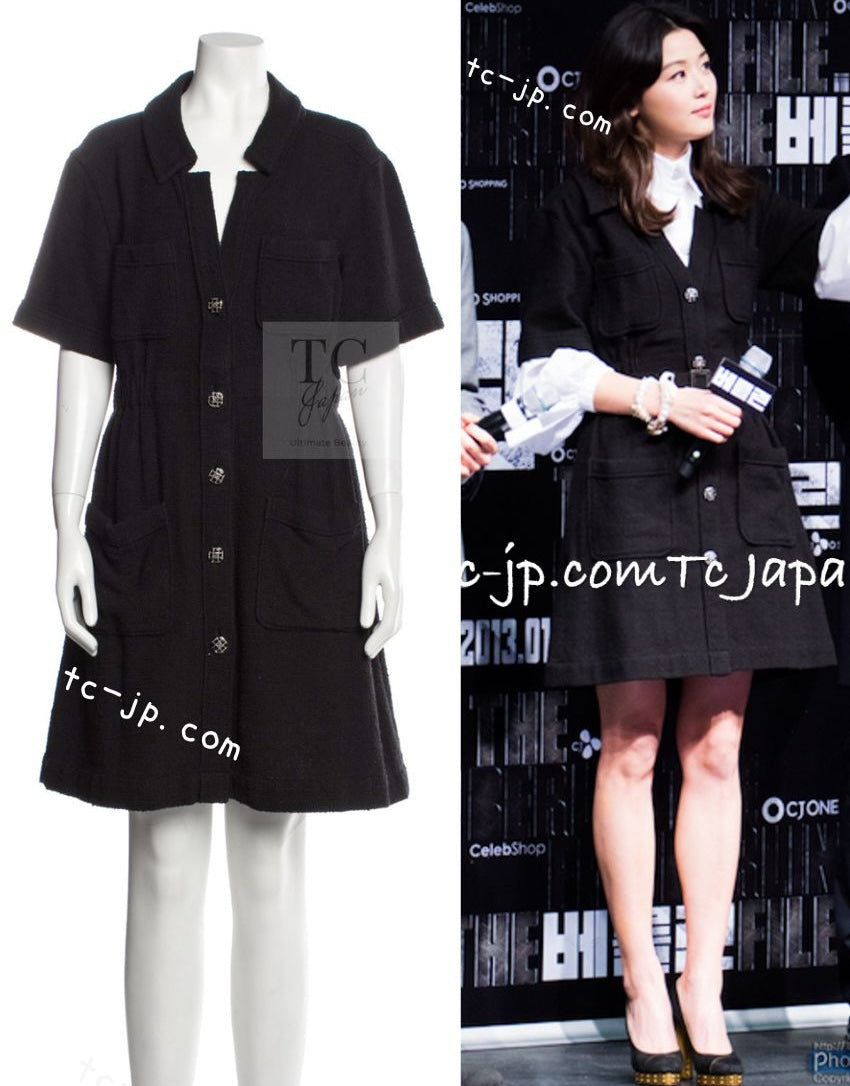 CHANEL 13S Black Cotton Tweed Dress 44 シャネル 女優 チョン ジヒョン着 ブラック コットン ツイード ワンピース 即発