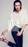 CHANEL 12S Creme Ivory Cotton Seashell Mosaic Decoration Jacket 40 42 シャネル クリーム アイボリー コットン 貝殻モザイク 装飾 ジャケット 即発