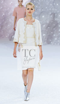 CHANEL 12S Creme Ivory Cotton Seashell Mosaic Decoration Jacket 40 42 シャネル クリーム アイボリー コットン 貝殻モザイク 装飾 ジャケット 即発