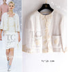 CHANEL 12S Creme Ivory Cotton Seashell Mosaic Decoration Jacket 40 42 シャネル クリーム アイボリー コットン 貝殻モザイク 装飾 ジャケット 即発