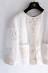 CHANEL 12S Creme Ivory Cotton Seashell Mosaic Decoration Jacket 40 42 シャネル クリーム アイボリー コットン 貝殻モザイク 装飾 ジャケット 即発