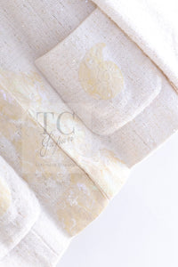 CHANEL 12S Creme Ivory Cotton Seashell Mosaic Decoration Jacket 40 42 シャネル クリーム アイボリー コットン 貝殻モザイク 装飾 ジャケット 即発