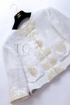 CHANEL 12S Creme Ivory Cotton Seashell Mosaic Decoration Jacket 40 42 シャネル クリーム アイボリー コットン 貝殻モザイク 装飾 ジャケット 即発