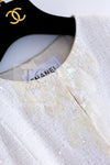 CHANEL 12S Creme Ivory Cotton Seashell Mosaic Decoration Jacket 40 42 シャネル クリーム アイボリー コットン 貝殻モザイク 装飾 ジャケット 即発