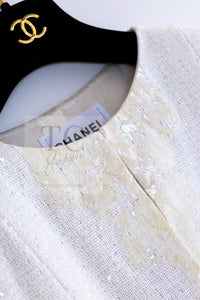 CHANEL 12S Creme Ivory Cotton Seashell Mosaic Decoration Jacket 40 42 シャネル クリーム アイボリー コットン 貝殻モザイク 装飾 ジャケット 即発