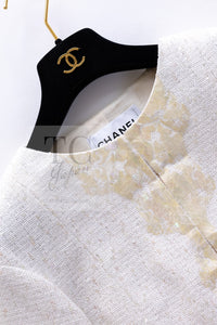 CHANEL 12S Creme Ivory Cotton Seashell Mosaic Decoration Jacket 40 42 シャネル クリーム アイボリー コットン 貝殻モザイク 装飾 ジャケット 即発