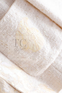 CHANEL 12S Creme Ivory Cotton Seashell Mosaic Decoration Jacket 40 42 シャネル クリーム アイボリー コットン 貝殻モザイク 装飾 ジャケット 即発