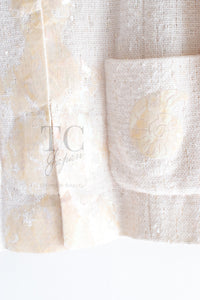 CHANEL 12S Creme Ivory Cotton Seashell Mosaic Decoration Jacket 40 42 シャネル クリーム アイボリー コットン 貝殻モザイク 装飾 ジャケット 即発