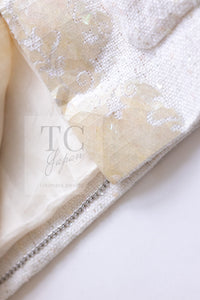 CHANEL 12S Creme Ivory Cotton Seashell Mosaic Decoration Jacket 40 42 シャネル クリーム アイボリー コットン 貝殻モザイク 装飾 ジャケット 即発