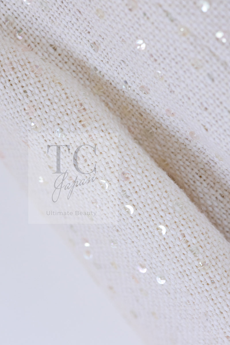 CHANEL 12S Creme Ivory Cotton Seashell Mosaic Decoration Jacket 40 42 シャネル クリーム アイボリー コットン 貝殻モザイク 装飾 ジャケット 即発