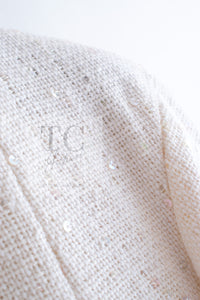CHANEL 12S Creme Ivory Cotton Seashell Mosaic Decoration Jacket 40 42 シャネル クリーム アイボリー コットン 貝殻モザイク 装飾 ジャケット 即発