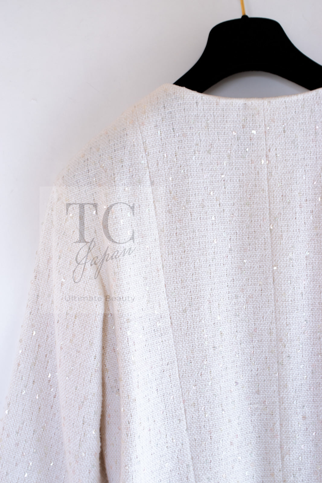 CHANEL 12S Creme Ivory Cotton Seashell Mosaic Decoration Jacket 40 42 シャネル クリーム アイボリー コットン 貝殻モザイク 装飾 ジャケット 即発