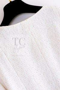 CHANEL 12S Creme Ivory Cotton Seashell Mosaic Decoration Jacket 40 42 シャネル クリーム アイボリー コットン 貝殻モザイク 装飾 ジャケット 即発