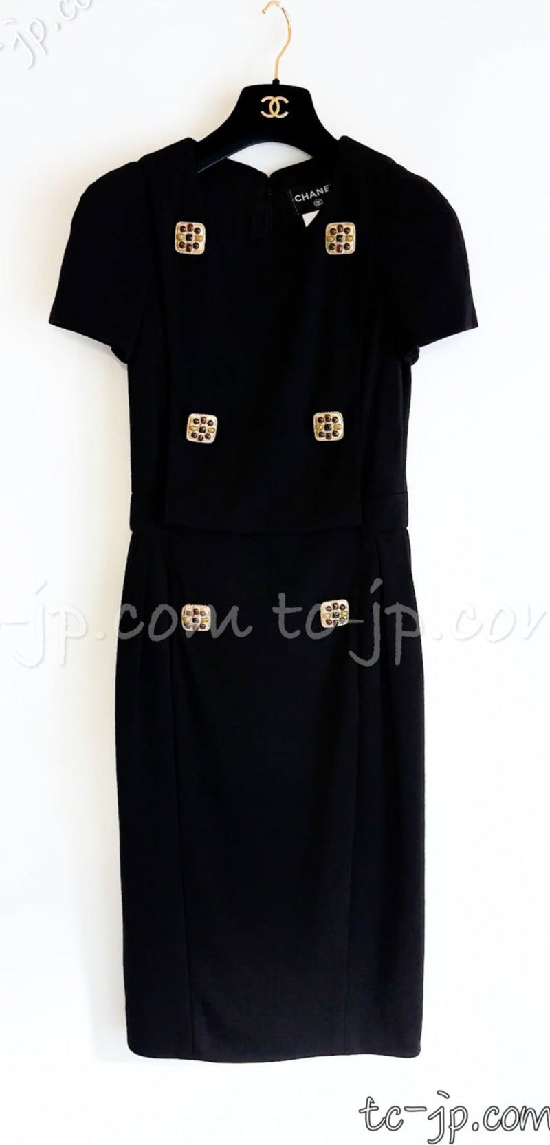 CHANEL 11PF Black Wool Gripox Jewel Buttons Dress 34 シャネル ブラック グリポワ宝石装飾 ウール ワンピース 即発