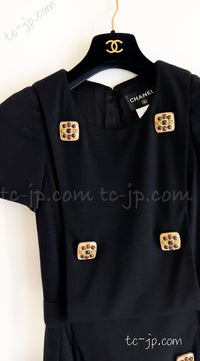 CHANEL 11PF Black Wool Gripox Jewel Buttons Dress 34 シャネル ブラック グリポワ宝石装飾 ウール ワンピース 即発