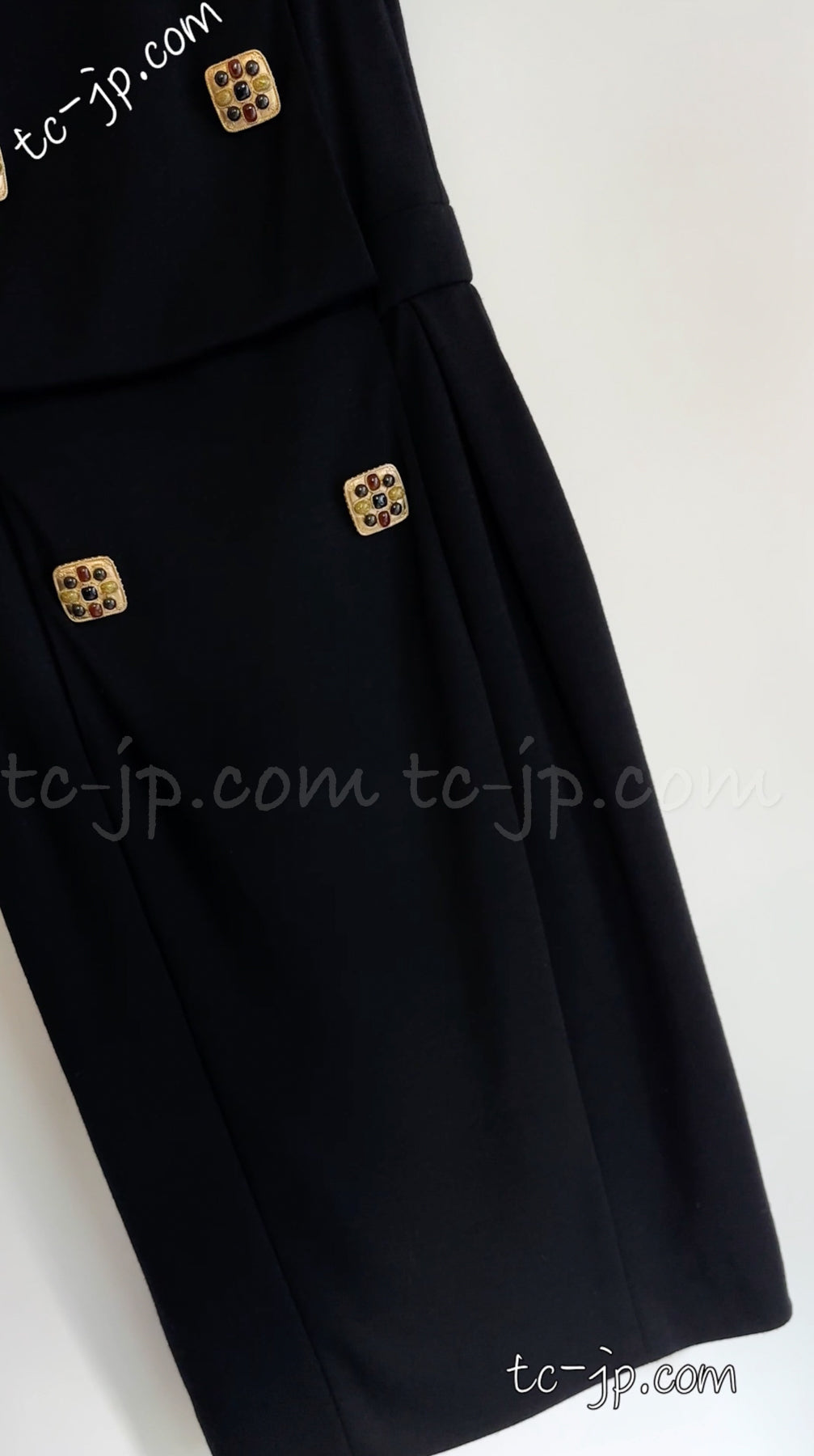CHANEL 11PF Black Wool Gripox Jewel Buttons Dress 34 シャネル ブラック グリポワ宝石装飾 ウール ワンピース 即発