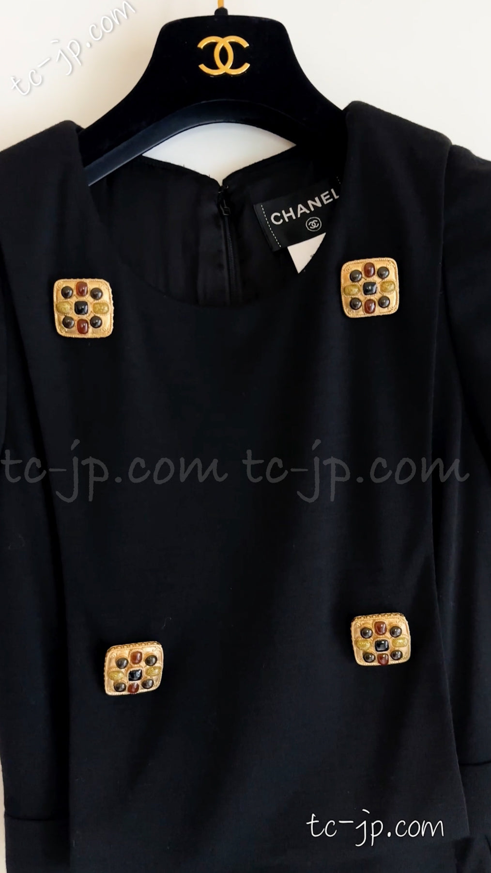CHANEL Dress 11PF Black Wool Gripox Jewel Buttons 34 for Customers