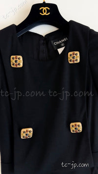 CHANEL 11PF Black Wool Gripox Jewel Buttons Dress 34 シャネル ブラック グリポワ宝石装飾 ウール ワンピース 即発