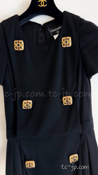 CHANEL 11PF Black Wool Gripox Jewel Buttons Dress 34 シャネル ブラック グリポワ宝石装飾 ウール ワンピース 即発