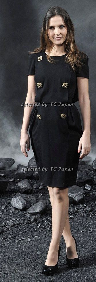CHANEL Dress 11PF Black Wool Gripox Jewel Buttons 34 for Customers