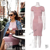 CHANEL 11S Pale Moss Pink Camellia Knit Stretch Soft Dress 34 シャネル 淡い モス ピンク カメリア装飾 ニット ストレッチ ソフト ワンピース 即発